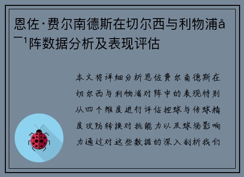 恩佐·费尔南德斯在切尔西与利物浦对阵数据分析及表现评估